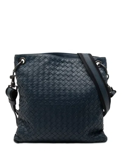 Pre-owned Bottega Veneta 2012-2026 Nappa Intrecciato Crossbody Bag In Blue