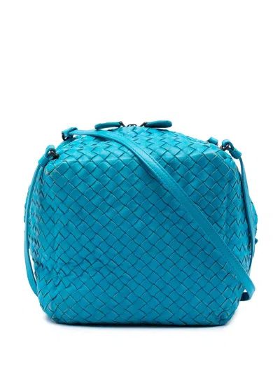 Pre-owned Bottega Veneta 2012-2026 Nappa Intrecciato Cube Crossbody Bag In Blue