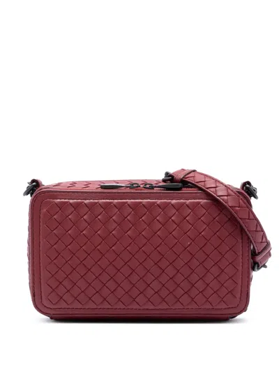 Pre-owned Bottega Veneta 2012-2026 Nappa Intrecciato Double Zip Shoulder Bag In Red