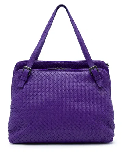 Pre-owned Bottega Veneta 2012-2026 Nappa Intrecciato Double Zip Tote Bag In Purple