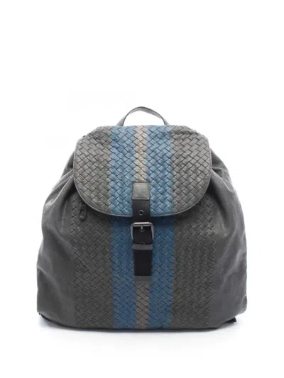 Pre-owned Bottega Veneta 2012-2026 Nappa Intrecciato Drawstring Flap Backpack In Grey