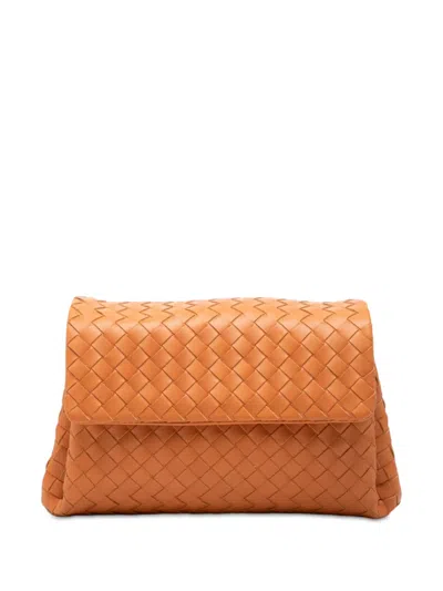 Pre-owned Bottega Veneta 2012-2026 Nappa Intrecciato Flap Clutch Bag In Brown