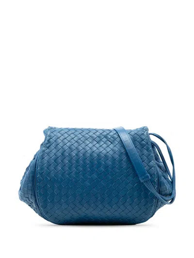 Pre-owned Bottega Veneta 2012-2026 Nappa Intrecciato Flap Crossbody Bag In Blue