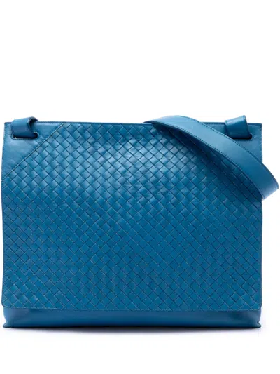 Pre-owned Bottega Veneta 2012-2026 Nappa Intrecciato Flap Crossbody Bag In Blue
