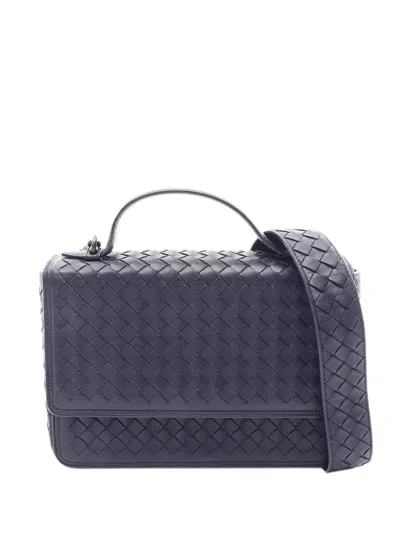 Pre-owned Bottega Veneta 2012-2026 Nappa Intrecciato Flap Satchel In Blue