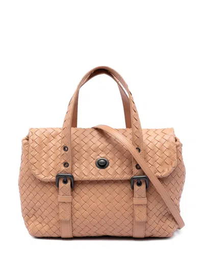 Pre-owned Bottega Veneta 2012-2026 Nappa Intrecciato Flap Satchel In Brown