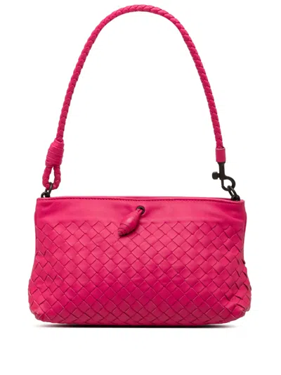 Pre-owned Bottega Veneta 2012-2026 Nappa Intrecciato Frame Pochette Shoulder Bag In Pink