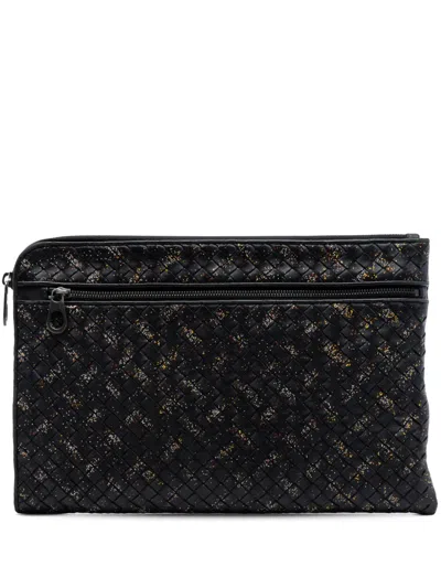 Pre-owned Bottega Veneta 2012-2026 Nappa Intrecciato Micro Dot Clutch Bag In Black
