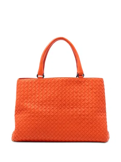 Pre-owned Bottega Veneta 2012-2026 Nappa Intrecciato Milano Tote Bag In Orange