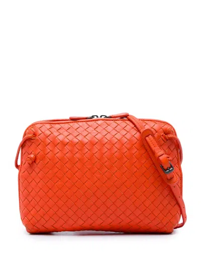 Pre-owned Bottega Veneta 2012-2026 Nappa Intrecciato Nodini Crossbody Bag In 橘色