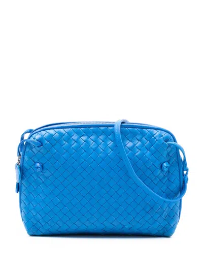 Pre-owned Bottega Veneta 2012-2026 Nappa Intrecciato Nodini Crossbody Bag In Blue