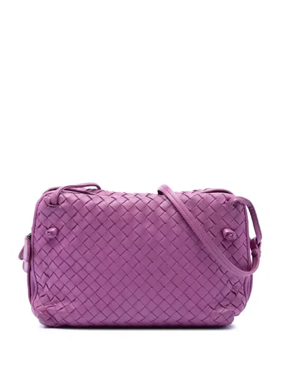 Pre-owned Bottega Veneta 2012-2026 Nappa Intrecciato Nodini Double Zip Crossbody Bag In Purple