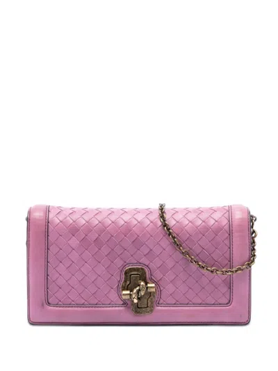 Pre-owned Bottega Veneta 2012-2026 Nappa Intrecciato Olimpia Knot Shoulder Bag In Pink