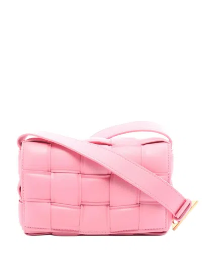 Pre-owned Bottega Veneta 2012-2026 Nappa Intrecciato Padded Cassette Crossbody Bag In Pink