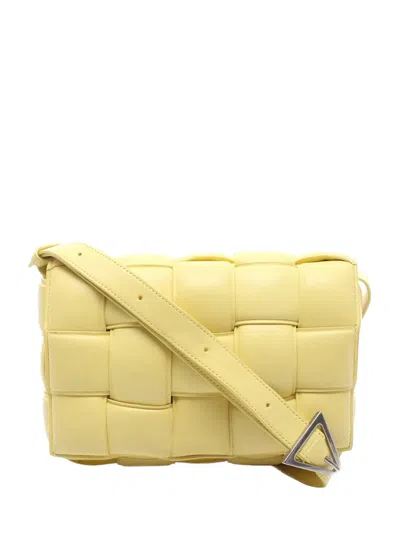 Pre-owned Bottega Veneta 2012-2026 Nappa Intrecciato Padded Cassette Crossbody Bag In Yellow