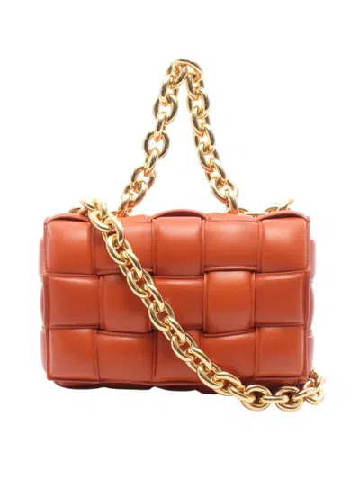 Pre-owned Bottega Veneta 2012-2026 Nappa Intrecciato Padded Chain Cassette Satchel In Orange