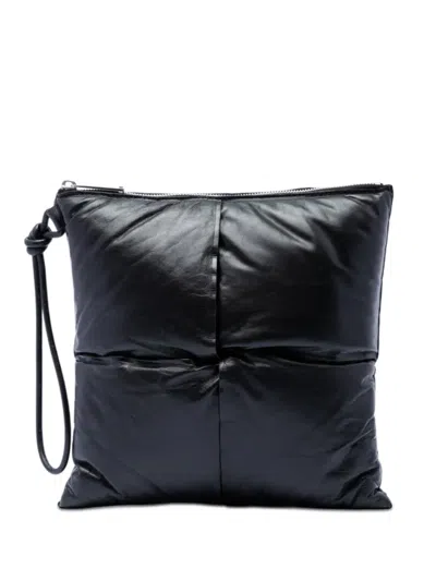 Pre-owned Bottega Veneta 2012-2026 Nappa Intrecciato Padded Square Wristlet Pouch Clutch Bag In Black
