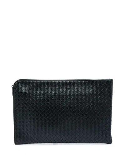 Pre-owned Bottega Veneta 2012-2026 Nappa Intrecciato Portfolio Flap Clutch Bag In Black