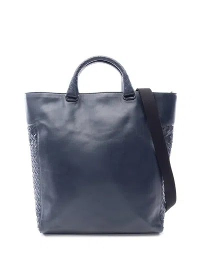 Pre-owned Bottega Veneta 2012-2026 Nappa Intrecciato Satchel In Blue
