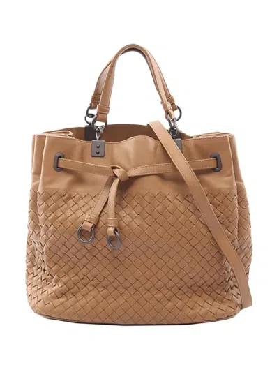 Pre-owned Bottega Veneta 2012-2026 Nappa Intrecciato Satchel In Brown