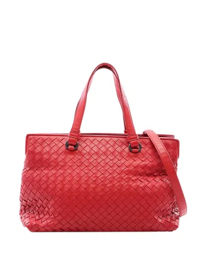 Pre-owned Bottega Veneta 2012-2026 Nappa Intrecciato Satchel In Red