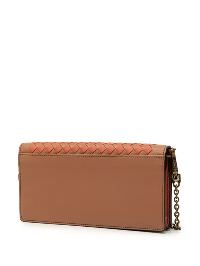 Pre-owned Bottega Veneta 2012-2026 Nappa Intrecciato Studded Wallet On Chain Crossbody Bag In Brown