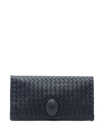 Pre-owned Bottega Veneta 2012-2026 Nappa Intrecciato Turn Lock Clutch Bag In Gray