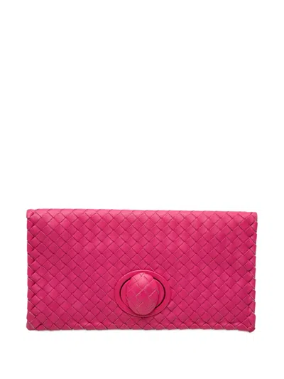 Pre-owned Bottega Veneta 2012-2026 Nappa Intrecciato Turn Lock Clutch Bag In Pink