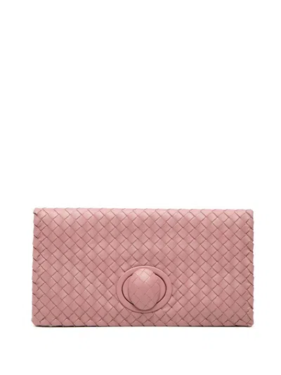 Pre-owned Bottega Veneta 2012-2026 Nappa Intrecciato Turn Lock Clutch Bag In Pink