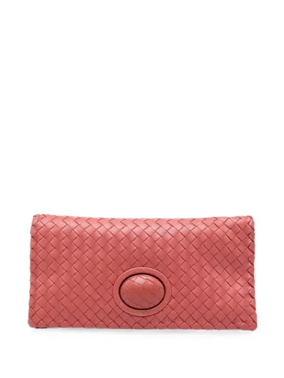 Pre-owned Bottega Veneta 2012-2026 Nappa Intrecciato Turn Lock Clutch Bag In Pink