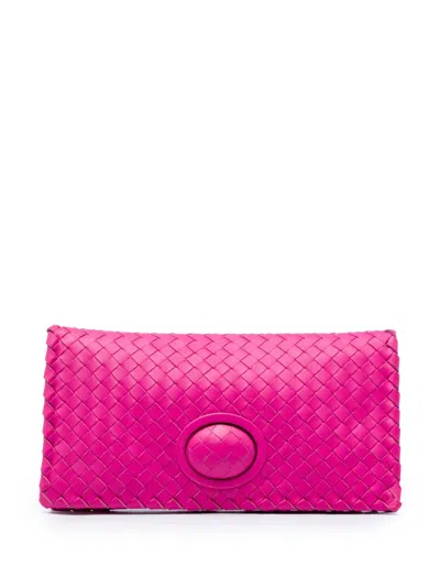 Pre-owned Bottega Veneta 2012-2026 Nappa Intrecciato Turn Lock Clutch Bag In Pink