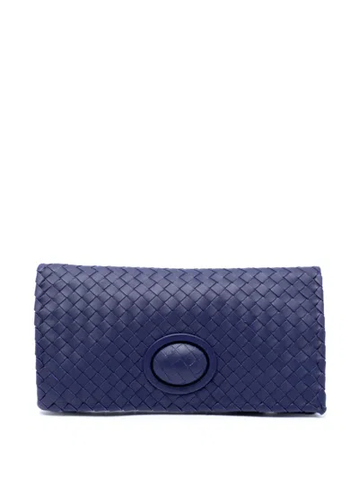 Pre-owned Bottega Veneta 2012-2026 Nappa Intrecciato Turn Lock Clutch Bag In Purple