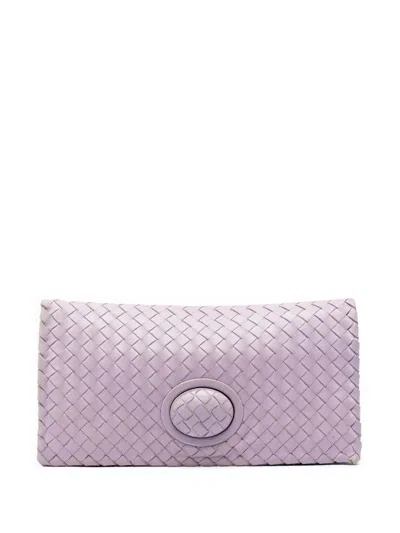 Pre-owned Bottega Veneta 2012-2026 Nappa Intrecciato Turn Lock Clutch Bag In Purple