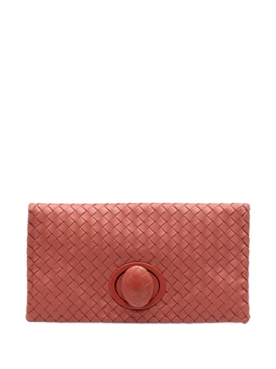 Pre-owned Bottega Veneta 2012-2026 Nappa Intrecciato Turn Lock Clutch Bag In Red