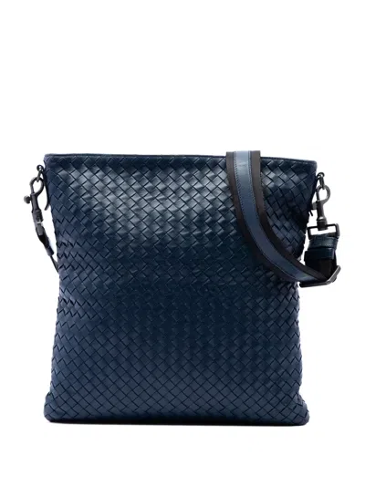 Pre-owned Bottega Veneta 2012-2026 Nappa Intrecciato Vn Crossbody Bag In Blue