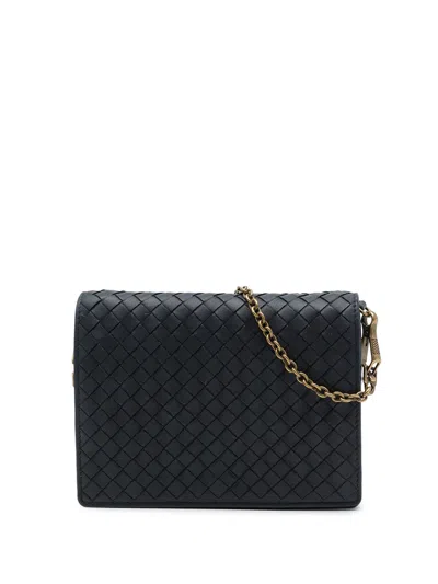 Pre-owned Bottega Veneta 2012-2026 Nappa Intrecciato Wallet On Chain Crossbody Bag In Black