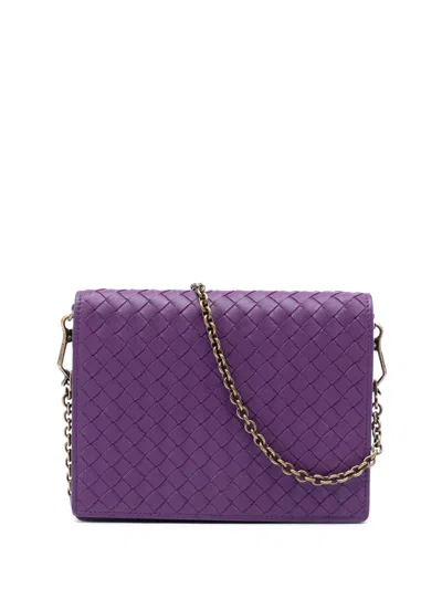 Pre-owned Bottega Veneta 2012-2026 Nappa Intrecciato Wallet On Chain Crossbody Bag In Purple