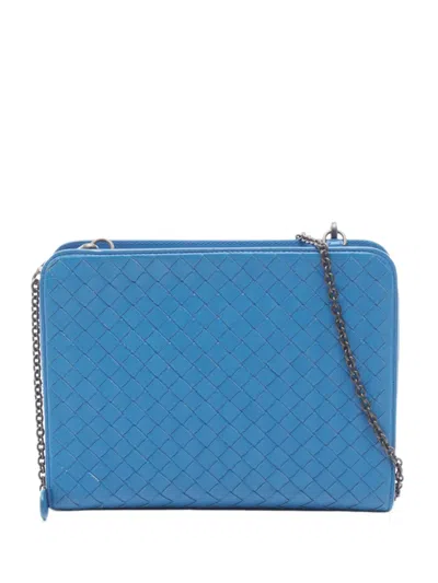 Pre-owned Bottega Veneta 2012-2026 Nappa Intrecciato Wallet On Chain Shoulder Bag In Blue