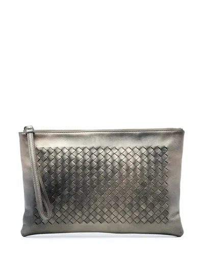 Pre-owned Bottega Veneta 2012-2026 Nappa Intrecciato Wristlet Clutch Bag In Brown