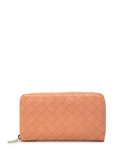 Pre-owned Bottega Veneta 2012-2026 Nappa Intrecciato Zip Around Wallet Long Wallets In Orange