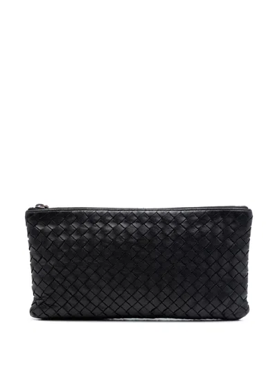Pre-owned Bottega Veneta 2012-2026 Nappa Intrecciato Zip Pouch In Black