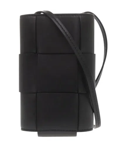 Pre-owned Bottega Veneta 2012-2026 Nappa Maxi Intrecciato Cassette Phone Holder Crossbody Bag In Black