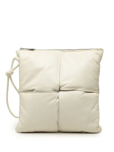 Pre-owned Bottega Veneta 2012-2026 Nappa Maxi Intrecciato Padded Square Wristlet Pouch Clutch Bag In White