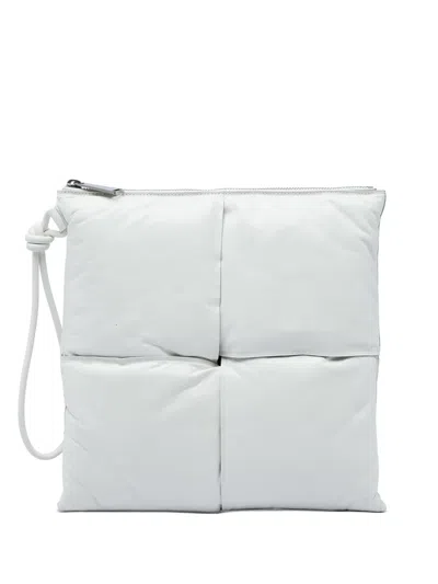 Pre-owned Bottega Veneta 2012-2026 Nappa Maxi Intrecciato Padded Square Wristlet Pouch Clutch Bag In White