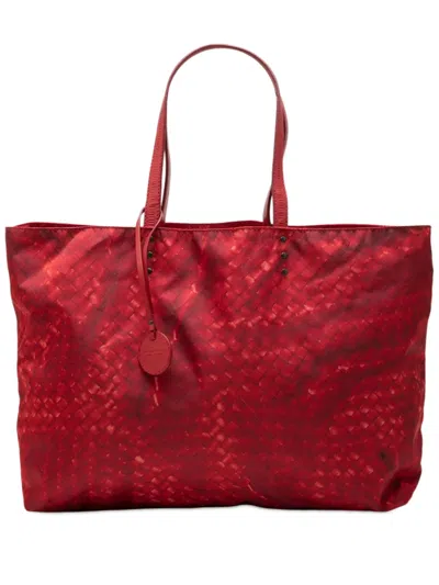 Pre-owned Bottega Veneta 2012-2026 Nylon Intrecciolusion Tote Bag In Red