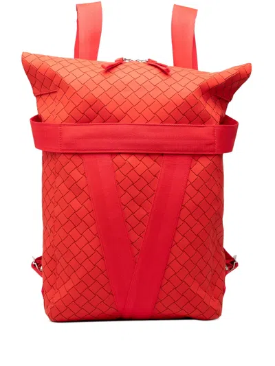 Pre-owned Bottega Veneta 2012-2026 Rubber Intrecciato Buffer Backpack In Red