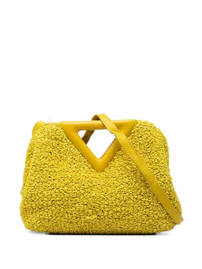 Pre-owned Bottega Veneta 2012-2026 Small Boucle Curly Raffia The Point Triangle Satchel In Yellow