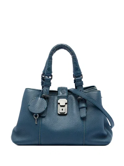 Pre-owned Bottega Veneta 2012-2026 Small Cervo Roma Satchel In Blue