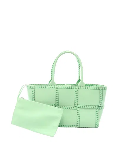 Pre-owned Bottega Veneta 2012-2026 Small Lambskin Intrecciato Arco Tote Bag In Green