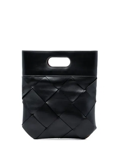 Pre-owned Bottega Veneta 2012-2026 Small Leather Maxi Intrecciato Slip Tote Bag In Black